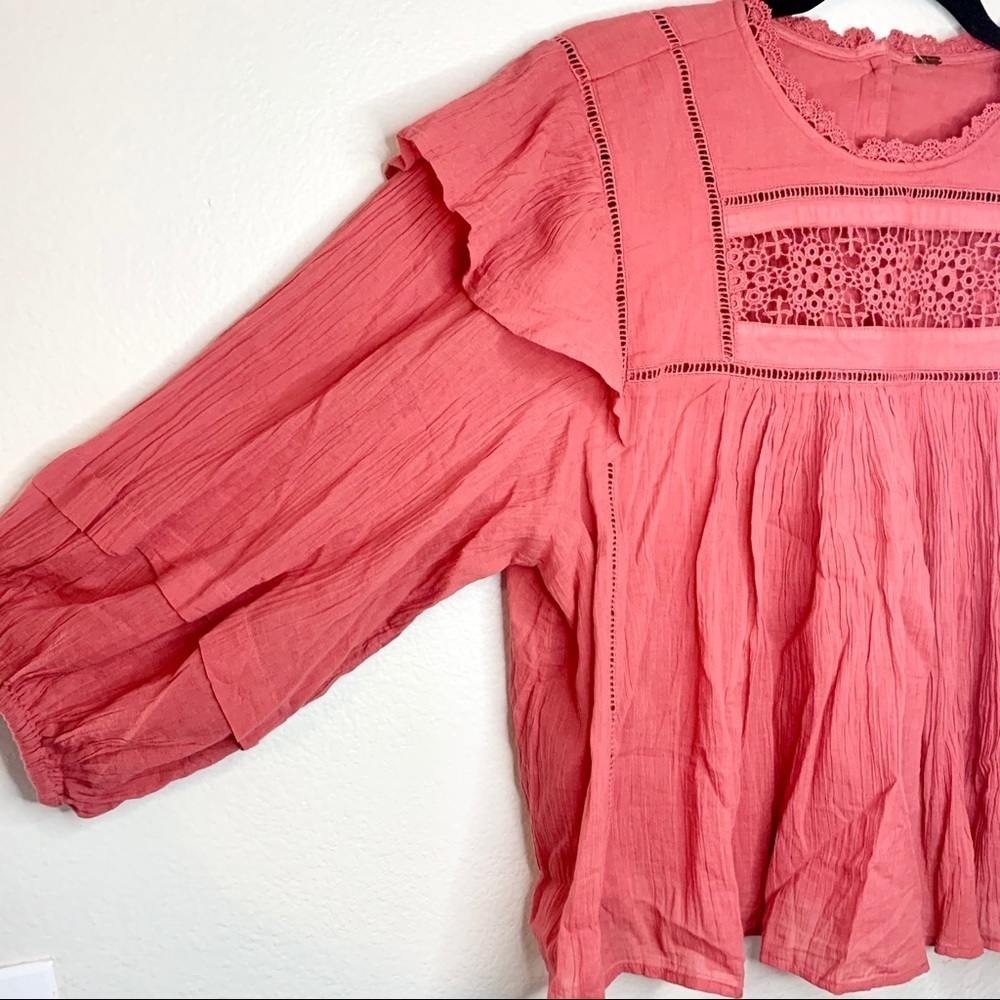 Free people crochet eyelet flor e Mayo blouse sz S - Picture 6 of 11